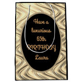 ラグジュアリー金ゴールドとパーソナライズされたブラック65誕生日 ミディアムペーパーバッグ (正面)