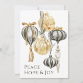 ラグジュアリー金ゴールドとピューターメタリックオーナメントズホリデー シーズンカード (正面)