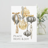 ラグジュアリー金ゴールドとピューターメタリックオーナメントズホリデー シーズンカード (スタンド正面)