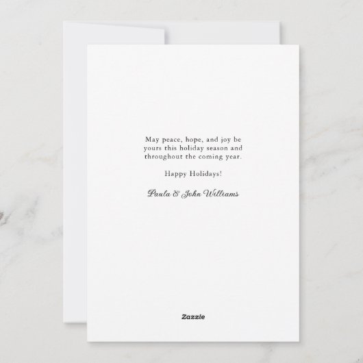 ラグジュアリー金ゴールドとピューターメタリックオーナメントズホリデー シーズンカード (裏面)