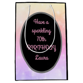 ラグジュアリー金ゴールドとピンクパーソナライズされた70th誕生日 ミディアムペーパーバッグ