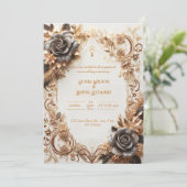 ラグジュアリー金ゴールドとブラックバラ結婚式招待状 招待状 (スタンド正面)