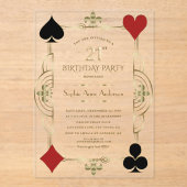 ラグジュアリー金ゴールドアールデコカジノラスベガス21st誕生日 アクリル招待状 (正面)