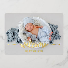 ラグジュアリー金ゴールドウェルカム男の赤ちゃん誕生のお知らせ 箔招待状