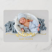 ラグジュアリー金ゴールドウェルカム男の赤ちゃん誕生のお知らせ 箔招待状 (正面)