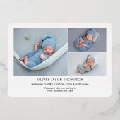 ラグジュアリー金ゴールドウェルカム男の赤ちゃん誕生のお知らせ 箔招待状 (裏面)