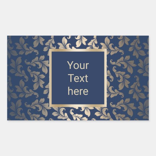 ラグジュアリー金ゴールドエレガントオーナメントネイビーブルーサロン 長方形シール (正面)