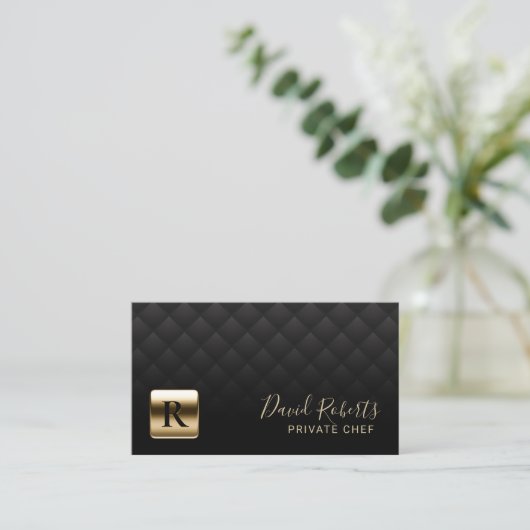 ラグジュアリー金ゴールドエンブレムプロフェッショナルパーティープライベートシェフ 名刺 (スタンド正面)