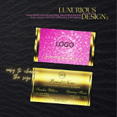 ラグジュアリー金ゴールドガーリーピンクグリッタースパモダンークルロゴ 名刺