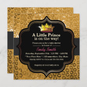 ラグジュアリー金ゴールドクラウンリトルプリンスベビーシャワー 招待状 (正面/裏面)