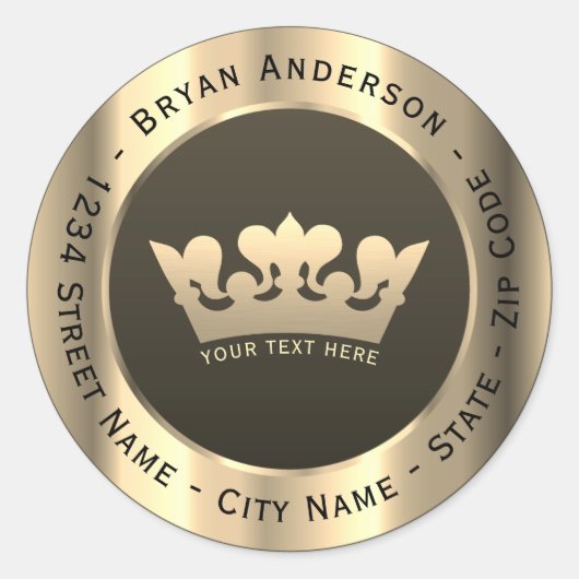ラグジュアリー金ゴールドクラウン差出人住所ラベル ラウンドシール (正面)