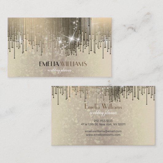 ラグジュアリー金ゴールドグラディエントクリスタル紙吹雪レインスパークル 名刺 (正面/裏面)
