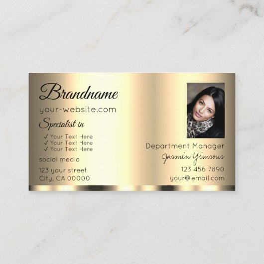 ラグジュアリー金ゴールドグラマリーシックとフォトプロフェッショナル 名刺 (裏面)