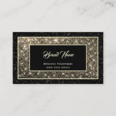 ラグジュアリー金ゴールドグリッターシメリースターズダークブラック 名刺 (正面)