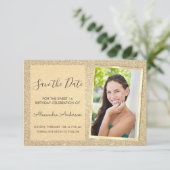 ラグジュアリー金ゴールドグリッタースウィート16日付を保存 招待状 (スタンド正面)