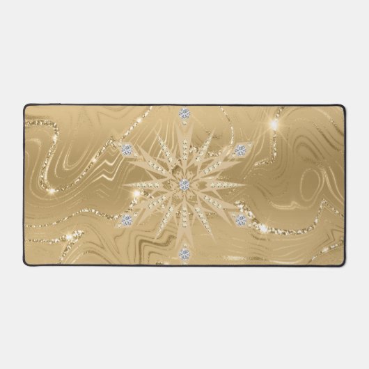 ラグジュアリー金ゴールドグリッタースノーフレークダイヤモンド デスクマット (正面)
