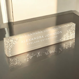 ラグジュアリー金ゴールドグリッタースパークルアイドラッシュエクステンション デスクネームプレート