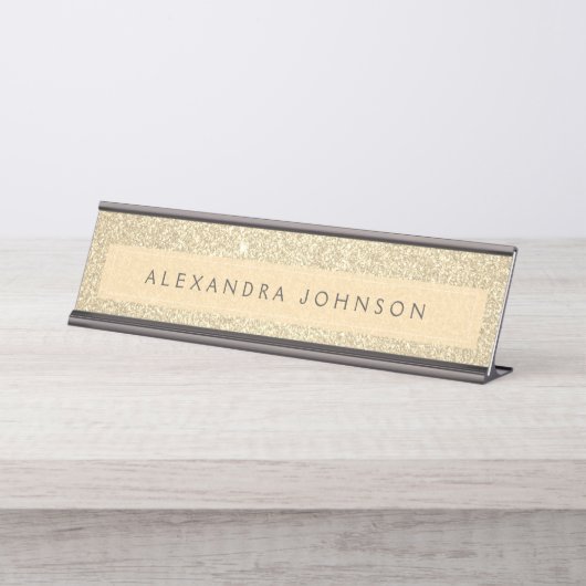 ラグジュアリー金ゴールドグリッタースパークルガーリール デスクネームプレート (正面)