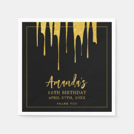 ラグジュアリー金ゴールドグリッタードリップススイーツ16誕生日 スタンダードカクテルナプキン