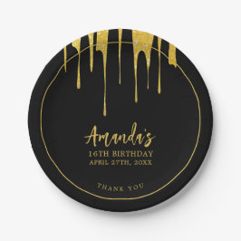 ラグジュアリー金ゴールドグリッタードリップススイーツ16誕生日 ペーパープレート