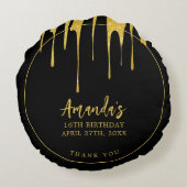 ラグジュアリー金ゴールドグリッタードリップススイーツ16誕生日 ラウンドクッション (裏面)