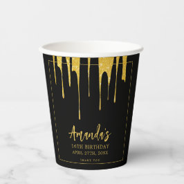 ラグジュアリー金ゴールドグリッタードリップススイーツ16誕生日 紙コップ