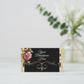 ラグジュアリー金ゴールドグリッターピンクヴィンテージバラオンブラック 名刺 (スタンド正面)