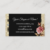 ラグジュアリー金ゴールドグリッターピンクヴィンテージバラオンブラック 名刺 (裏面)