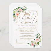 ラグジュアリー金ゴールドグリッターフローラミクリンスキンセアニラ 招待状 (正面/裏面)