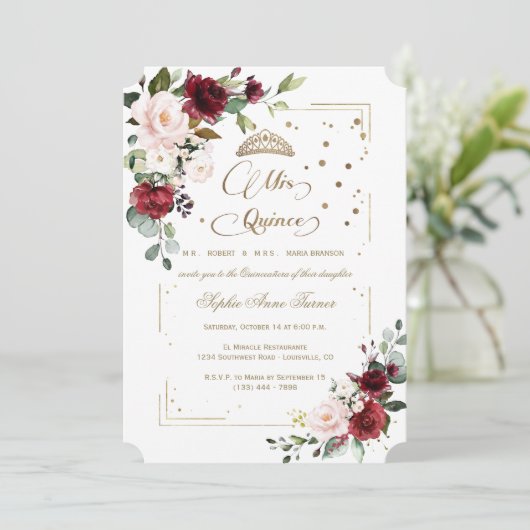 ラグジュアリー金ゴールドグリッターフローラミクリンスキンセアニラ 招待状 (スタンド正面)