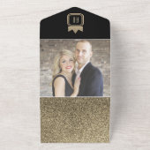 ラグジュアリー金ゴールドグリッター結婚とブラック オールインワン招待状 (外側)