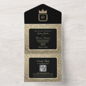 ラグジュアリー金ゴールドグリッター結婚とブラック オールインワン招待状 (内側)