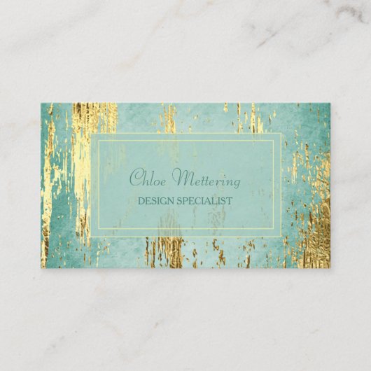 ラグジュアリー金ゴールドグレームフレームオンアクアブルー 名刺 (正面)