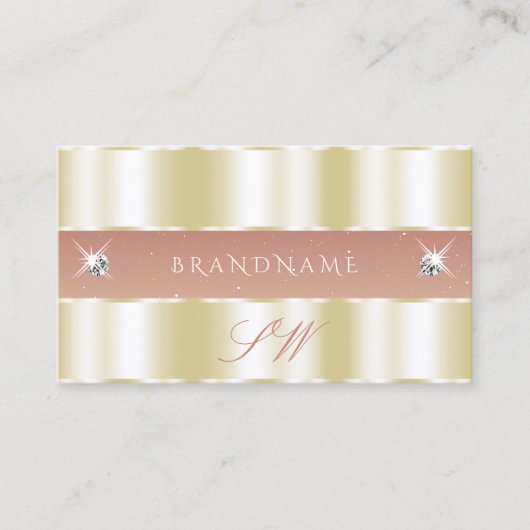 ラグジュアリー金ゴールドコーラルきらめくダイヤモンドイニシャル 名刺 (正面)