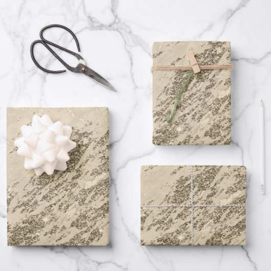 ラグジュアリー金ゴールドシャンパングリッターマーブル ラッピングペーパーシート (正面)