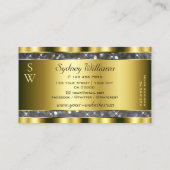 ラグジュアリー金ゴールドシルバーグリッタースターズモノグラムノーブル 名刺 (裏面)