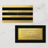 ラグジュアリー金ゴールドストライプブラックカスタムズ – ファッショナブル 名刺 (正面/裏面)