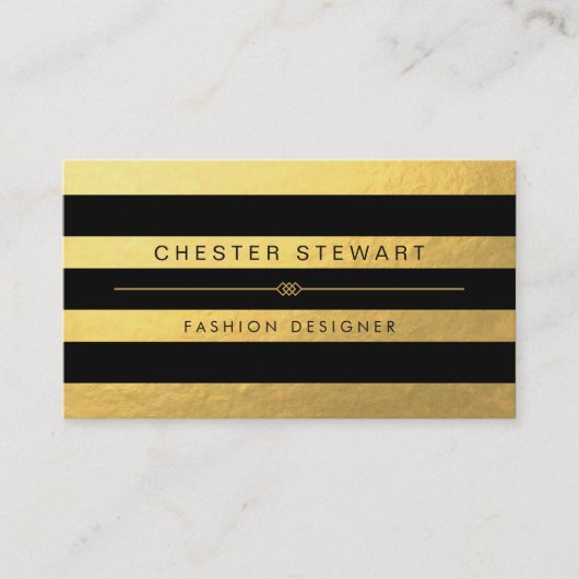 ラグジュアリー金ゴールドストライプブラックカスタムズ – ファッショナブル 名刺 (正面)