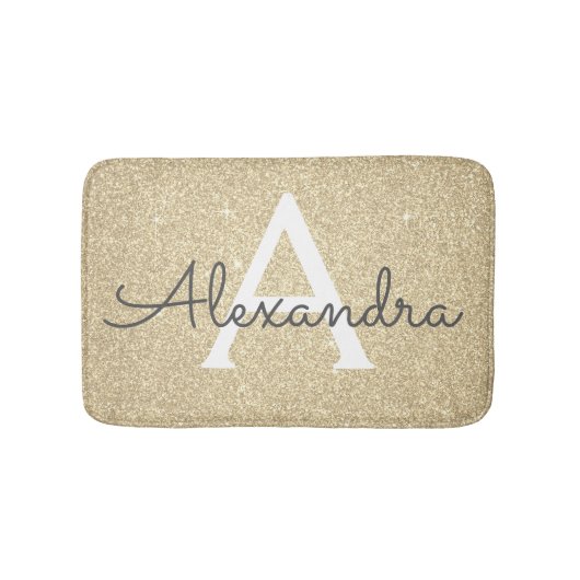 ラグジュアリー金ゴールドスパークルグリッターモノグラム名 バスマット (正面)