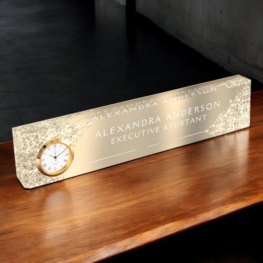 ラグジュアリー金ゴールドスパークルグリッター美しいプロフェッショナル デスクネームプレート