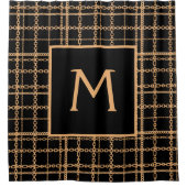 ラグジュアリー金ゴールドチェーンオンブラックバックグラウンドモノグラム シャワーカーテン (正面)
