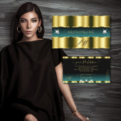 ラグジュアリー金ゴールドティール（緑がかった色）ブラックきらめくダイアモンズモノグラム 名刺