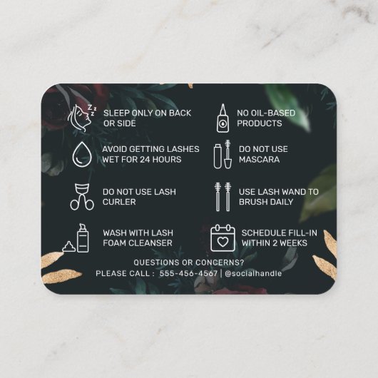 ラグジュアリー金ゴールドバララッシュアフターケアカード 名刺 (裏面)