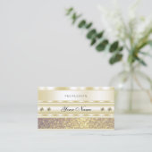 ラグジュアリー金ゴールドパープルスパークルグリッターダイヤモンドモダン 名刺 (スタンド正面)