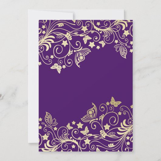 ラグジュアリー金ゴールドパープルフローラスワーズシャワー招待状 招待状 (裏面)