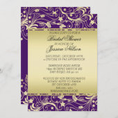 ラグジュアリー金ゴールドパープルフローラスワーズシャワー招待状 招待状 (正面/裏面)
