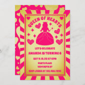 ラグジュアリー金ゴールドピンククイーンオブハート誕生日 招待状 (正面/裏面)