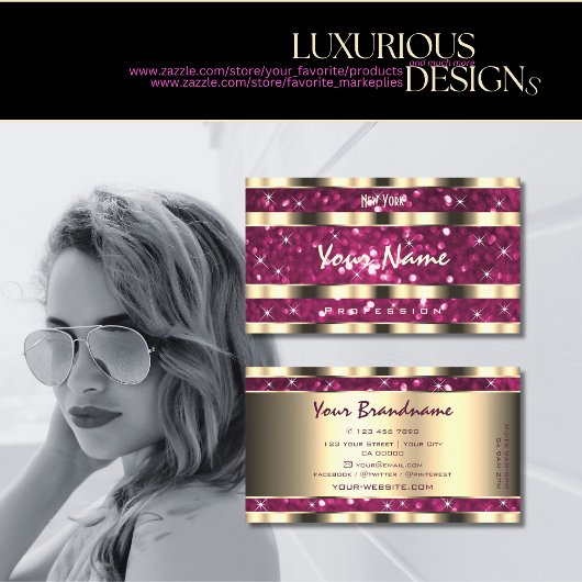 ラグジュアリー金ゴールドピンクスパークルグリッターかわいい小さな星 名刺