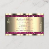 ラグジュアリー金ゴールドピンクスパークルグリッタースターズモノグラム 名刺 (裏面)