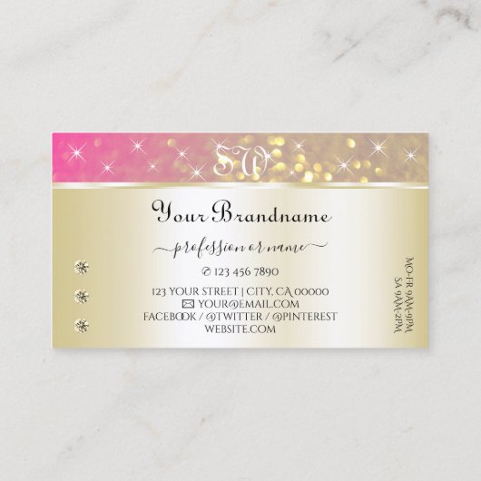 ラグジュアリー金ゴールドピンクパープルグリッターダイヤモンドモノグラム 名刺 (裏面)
